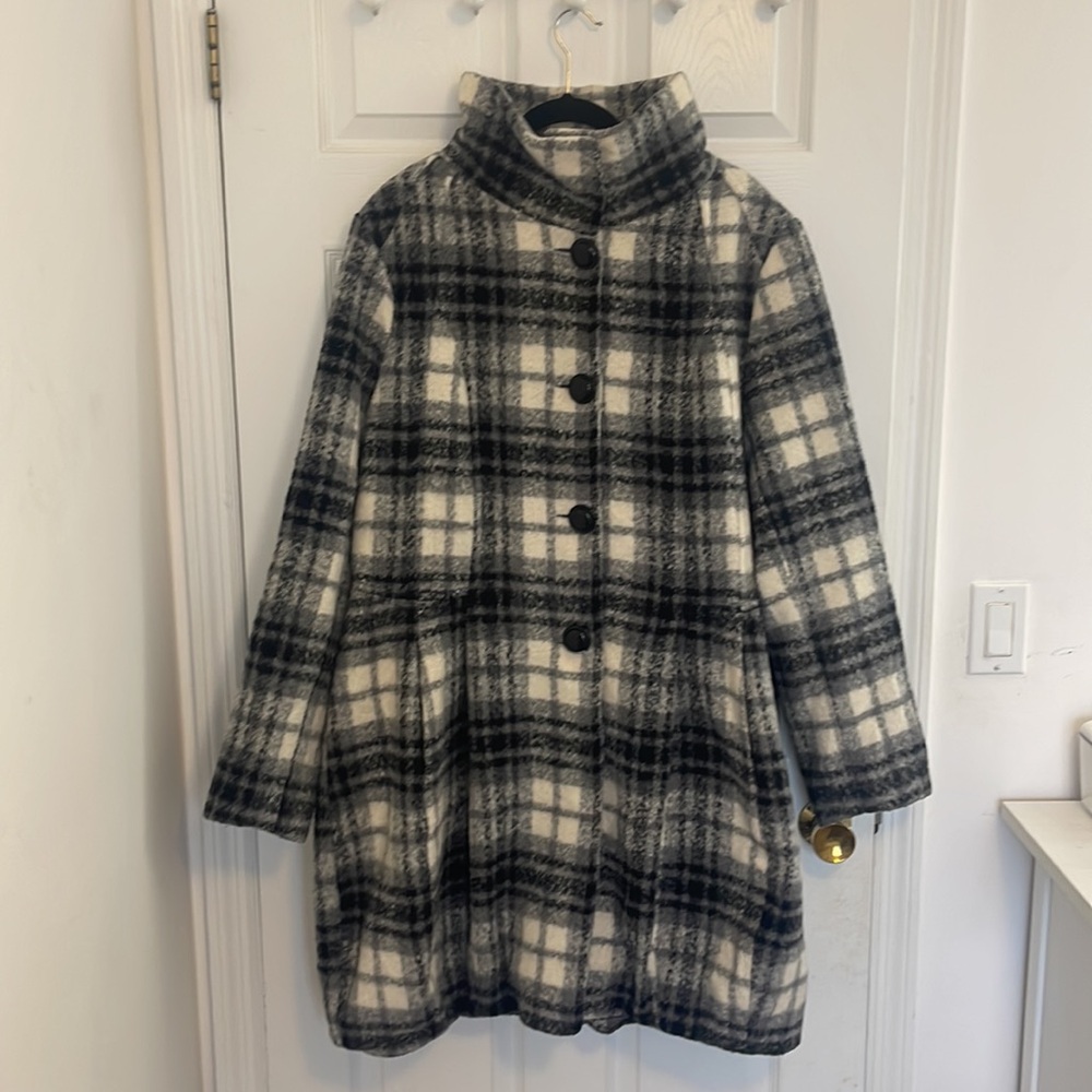 Newport News plaid wool blend coat bubble hem fuzzy preppy coquette cottagecore